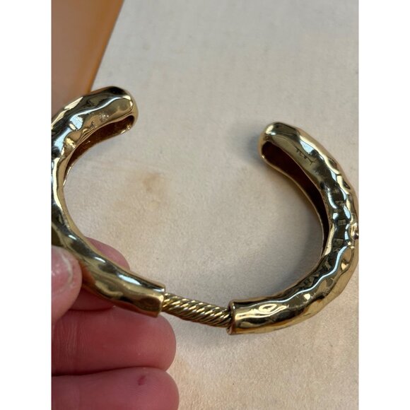 Gold-Tone Hammered Cuff Bracelet With Rope-Style Detail 7.5-Inch Circumference - Picture 8 of 8